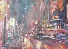 Nowy Jork noc  Olej  format 50 x 70 cm.  700 zł.